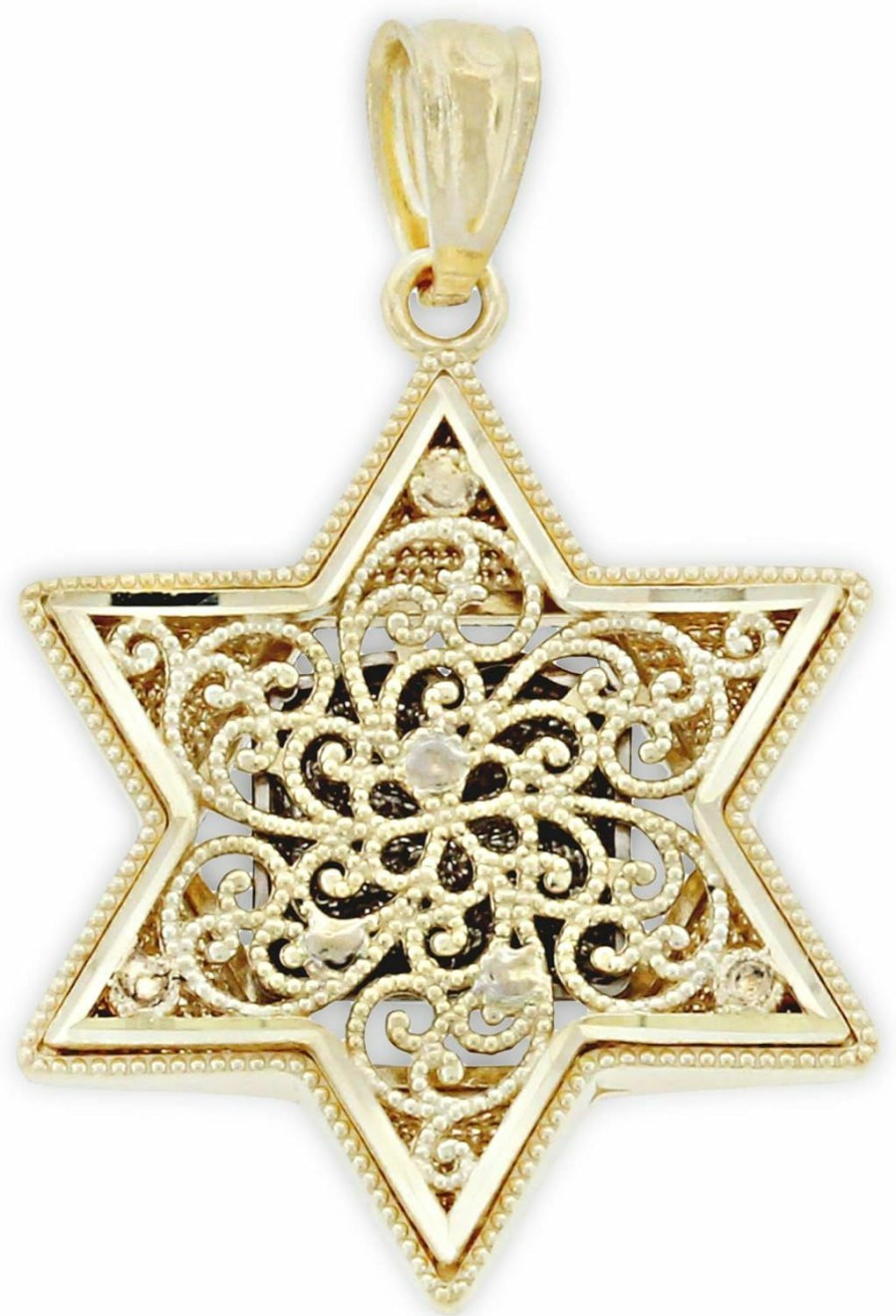 Clearance CA CHARMAMERICA Charm America - Gold Star Of David Chai Charm - 14/10 Karat Solid Gold