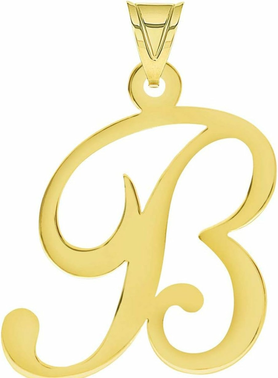 Clearance Jewelry America Jewelry America Solid 14K Yellow Gold Uppercase Script Initial Cursive Letter Pendant (Small)