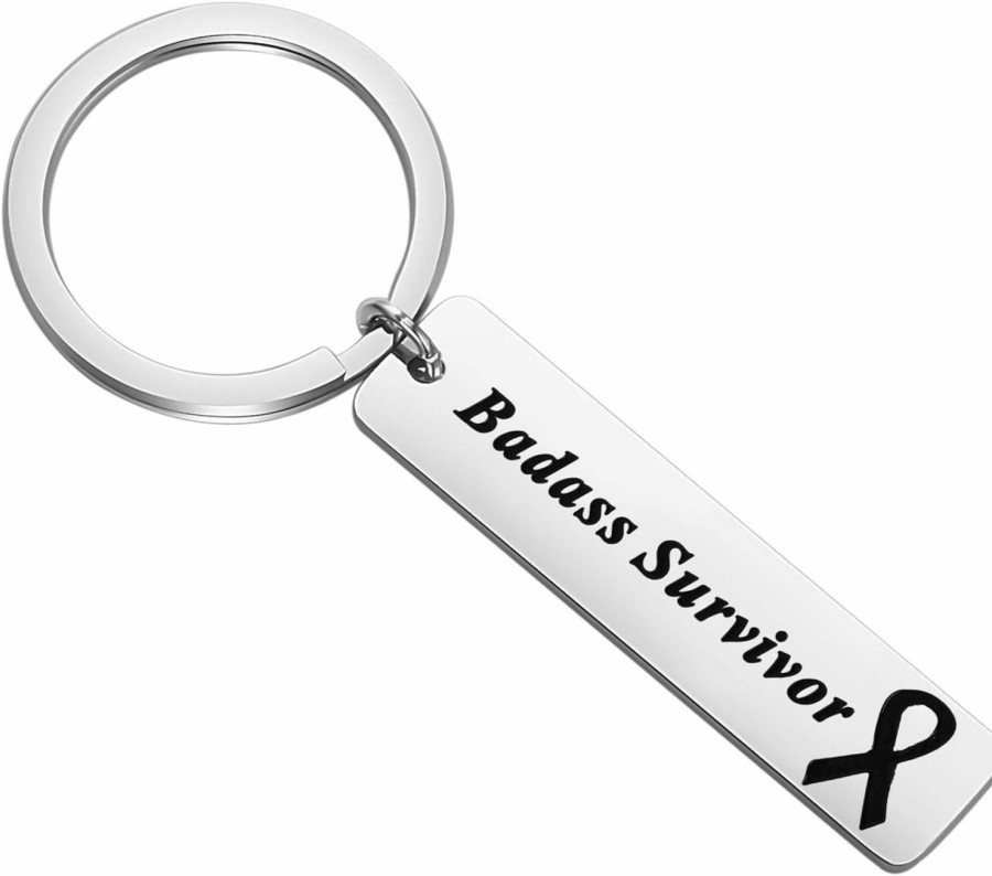 Best BEKECH Bekech Cancer Awareness Ribbon Gift Badass Survivor Keychain Cancer Survivor Gift