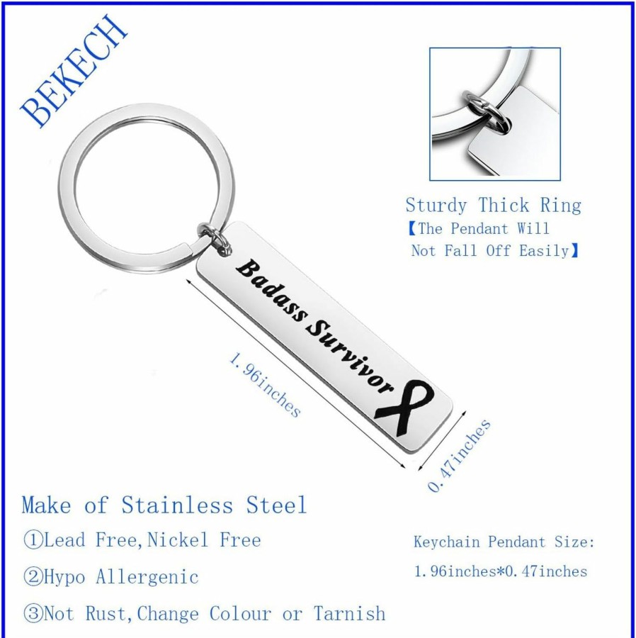 Best BEKECH Bekech Cancer Awareness Ribbon Gift Badass Survivor Keychain Cancer Survivor Gift