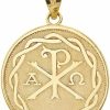 Wholesale Claddagh Gold Religious Jewelry 10K Yellow Gold Chi Rho Alpha Omega Symbol Medallion Round Pendant