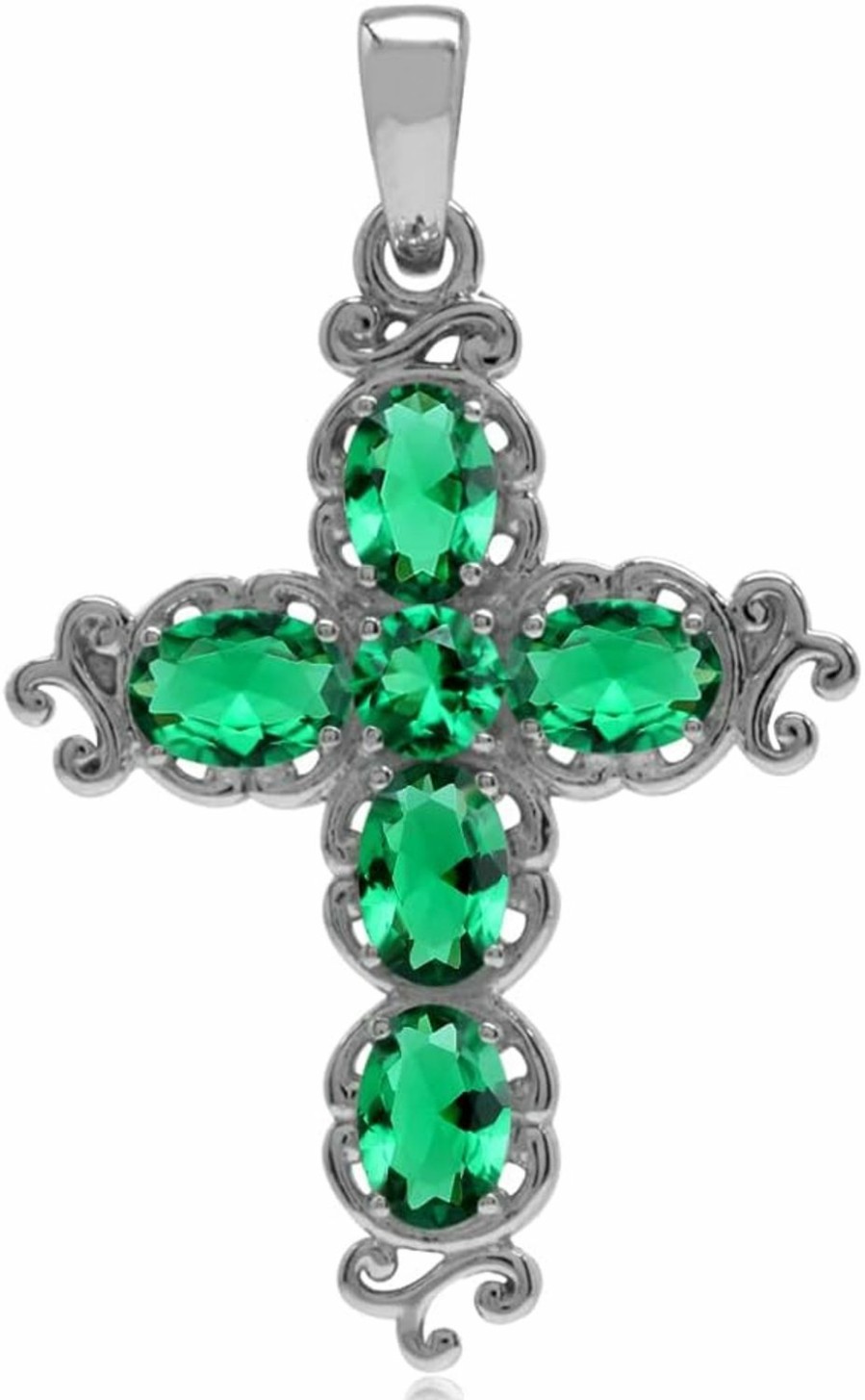 Wholesale Silvershake Silvershake Birthstone Gemstone 925 Sterling Silver Victorian Style Cross Pendant Necklace Christmas Jewelry Gift For Women