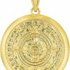 New Jewelry America 14K Yellow Gold Aztec Mayan Sun Calendar Medallion Pendant