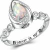 Clearance Jinlou Heart Urn Ring For Ashes For Women - 925 Sterling Silver Opal Cremation Rings Memorial Keepsake Jewelry For Loss Of A Loved One