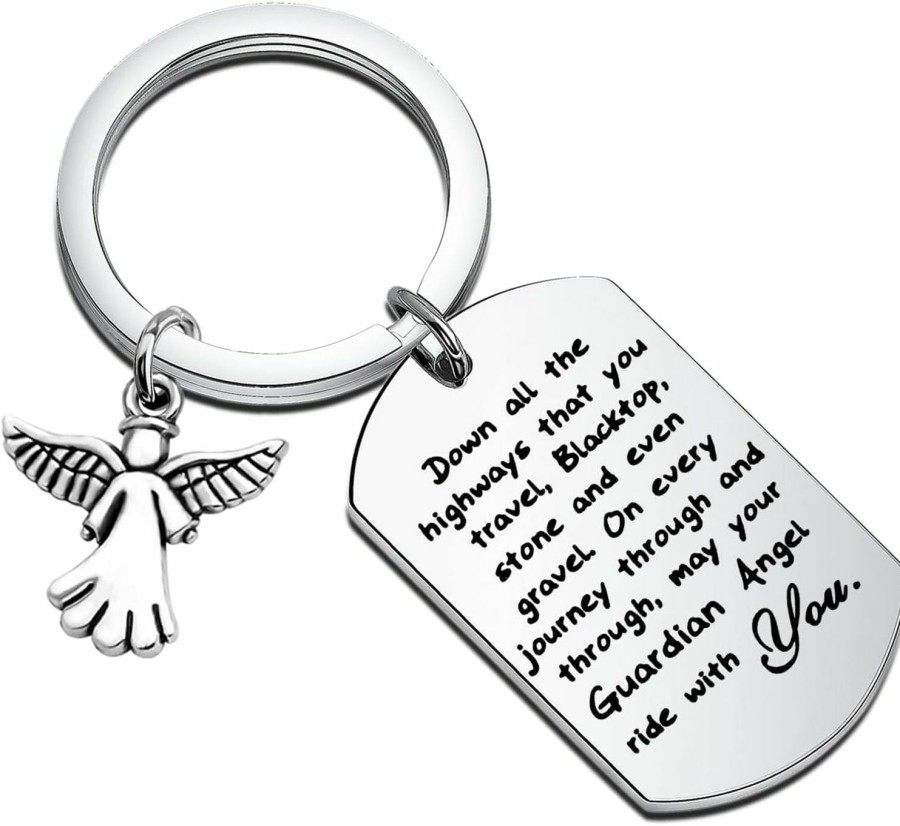 Hot FUSTMW Fustmw Drive Safe Keychain New Driver Gifts Dad Boyfriend Gifts May Your Guardian Angel Ride With You