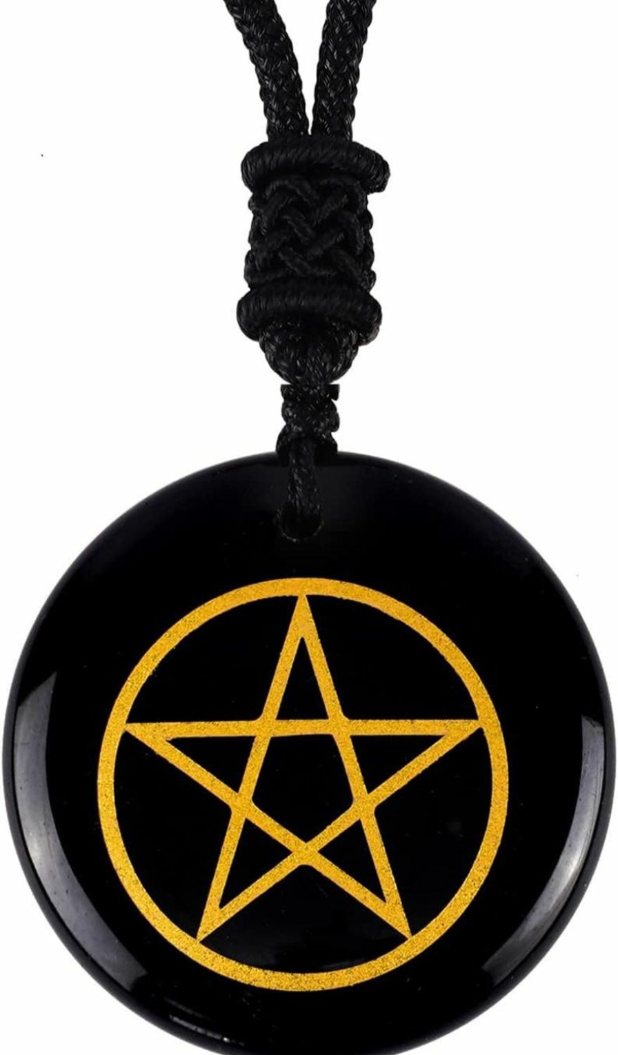 Wholesale Nothers Pentacle Necklace,Pentagram Protection Wicca Jewelry For Men Women(Obsidian)