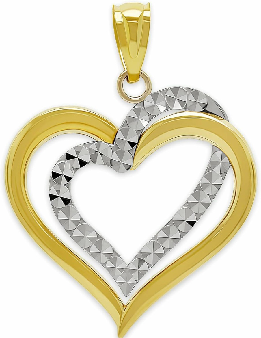 Online CA CHARMAMERICA Charm America - Gold Double Heart Charm - 10 Karat Solid Gold - Diamond-Cut Heart Pendant