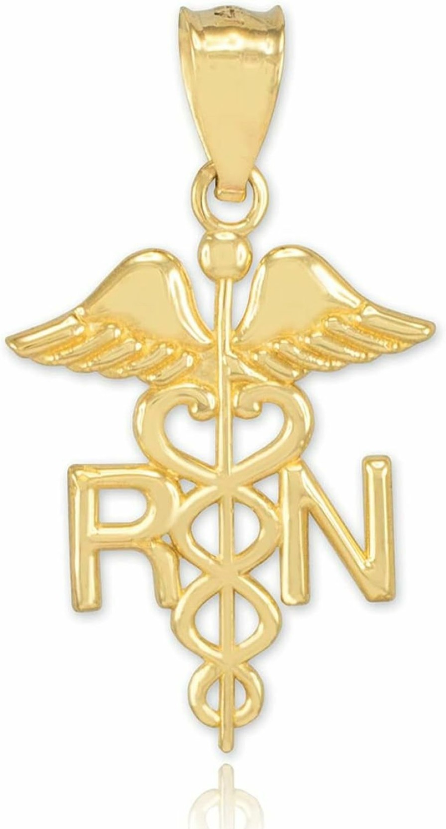 New American Heroes American Heroes Certified 14K Yellow, White, Or Rose Gold Caduceus Rn Charm Registered Nurse Pendant - Choice Of Metal