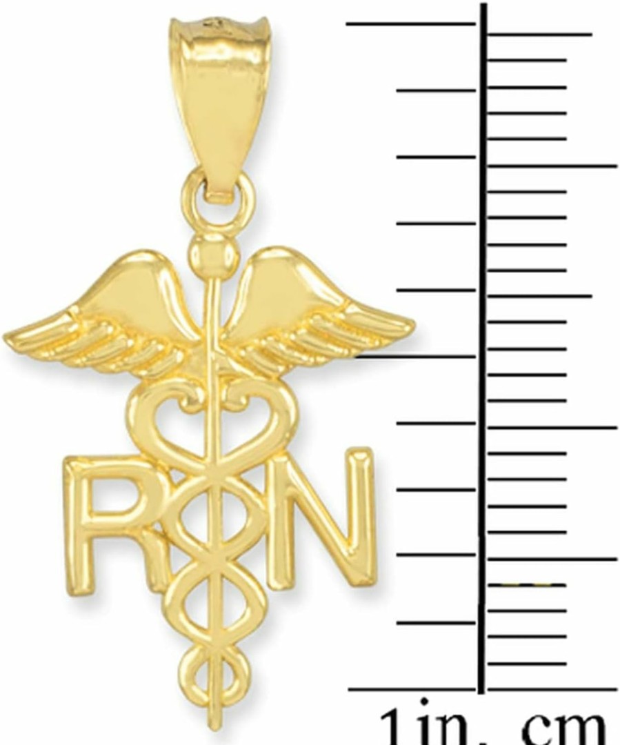 New American Heroes American Heroes Certified 14K Yellow, White, Or Rose Gold Caduceus Rn Charm Registered Nurse Pendant - Choice Of Metal