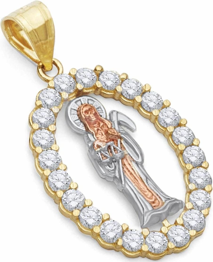 Online The World Jewelry Center The World Jewelry Center 14K Real Tri Color Gold Cz Santa Muerte Charm Pendant (Size : 24 X 15 Mm)