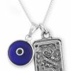 Clearance MIZZE Made for Luck Sterling Silver Protection Charm Necklace And Pendant With Evil Eye Glass Charm And Protection Amulet - 19.5\" Box Chain Length - Jewelry For Men & Women