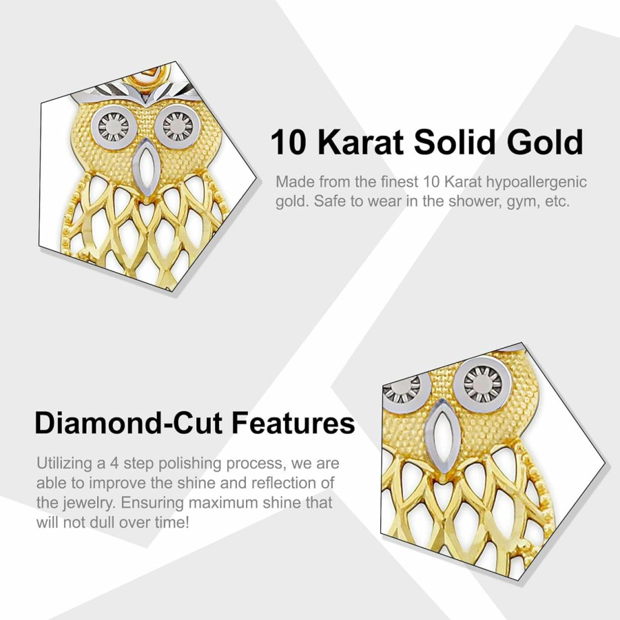 Wholesale CA CHARMAMERICA Ca Charmamerica Gold Owl Pendant - 10 Karat Gold - Owl Charm - Animal Jewelry