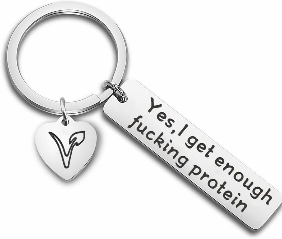 Wholesale FEELMEM Feelmem Vegetarian Jewelry Vegan Keychain Herbivore Veg Symbol Jewelry Keyring Yes I Get Enough Fucking Protein