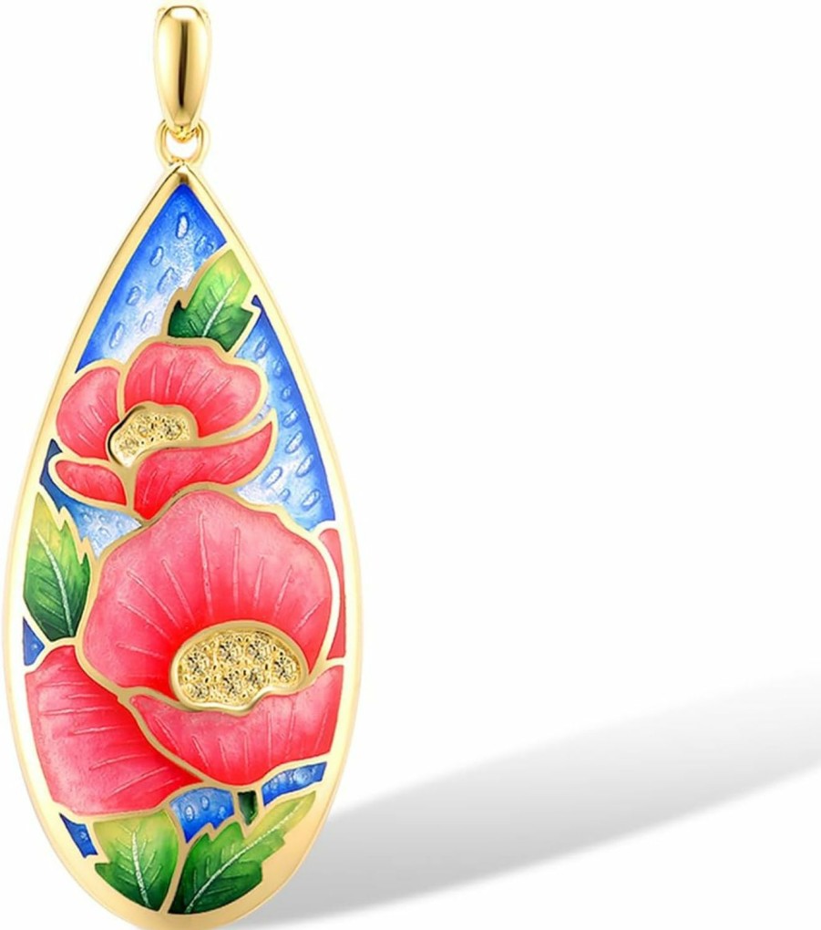 Online Santuzza Santuzza 925 Sterling Silver Enamel Flower Pattern Pendants Gold Plated Cubic Zirconia Pendant For Women