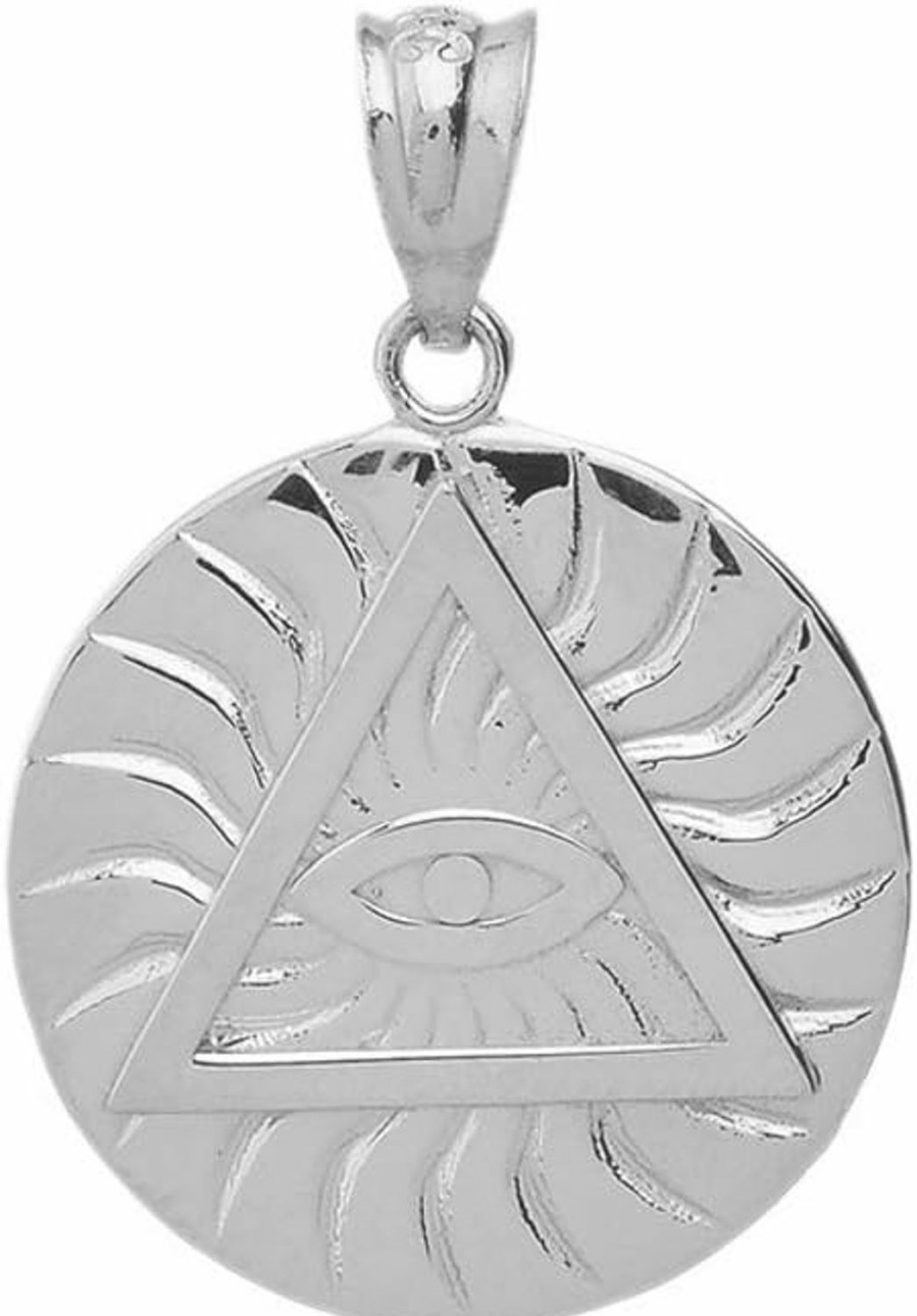 Hot Claddagh Gold Sterling Silver Triangle Eye Of Providence Illuminati All Seeing Eye Round Pendant