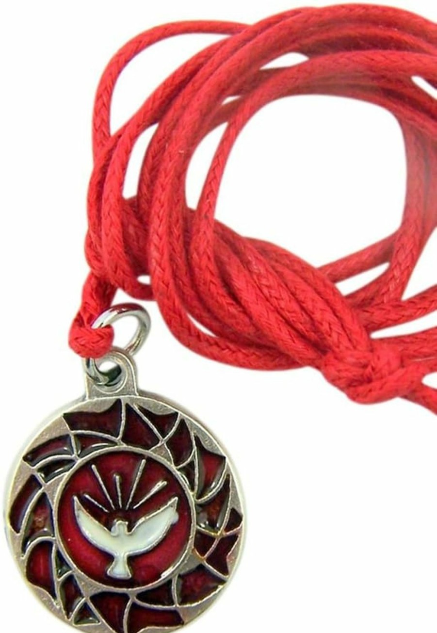 Best Religious Jewelry Religious Jewelry Silver Tone Red Enameled Holy Spirit Dove Confirmation Pendant On Red Cord, 3/4 Inch