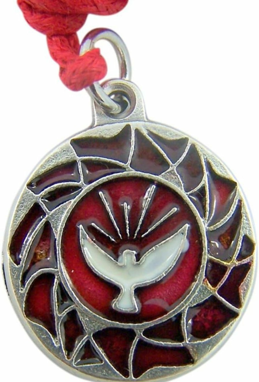 Best Religious Jewelry Religious Jewelry Silver Tone Red Enameled Holy Spirit Dove Confirmation Pendant On Red Cord, 3/4 Inch