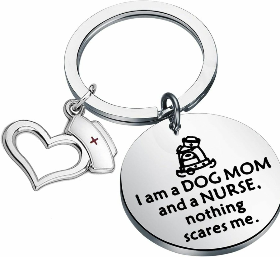 Wholesale AKTAP Aktap Funny Nurse Gift Dog Mom Gifts I Am A Dog Mom And A Nurse Nothing Scare Me Keychain For Nurse Graduation Dog Lover (Dog Mom Keychain)