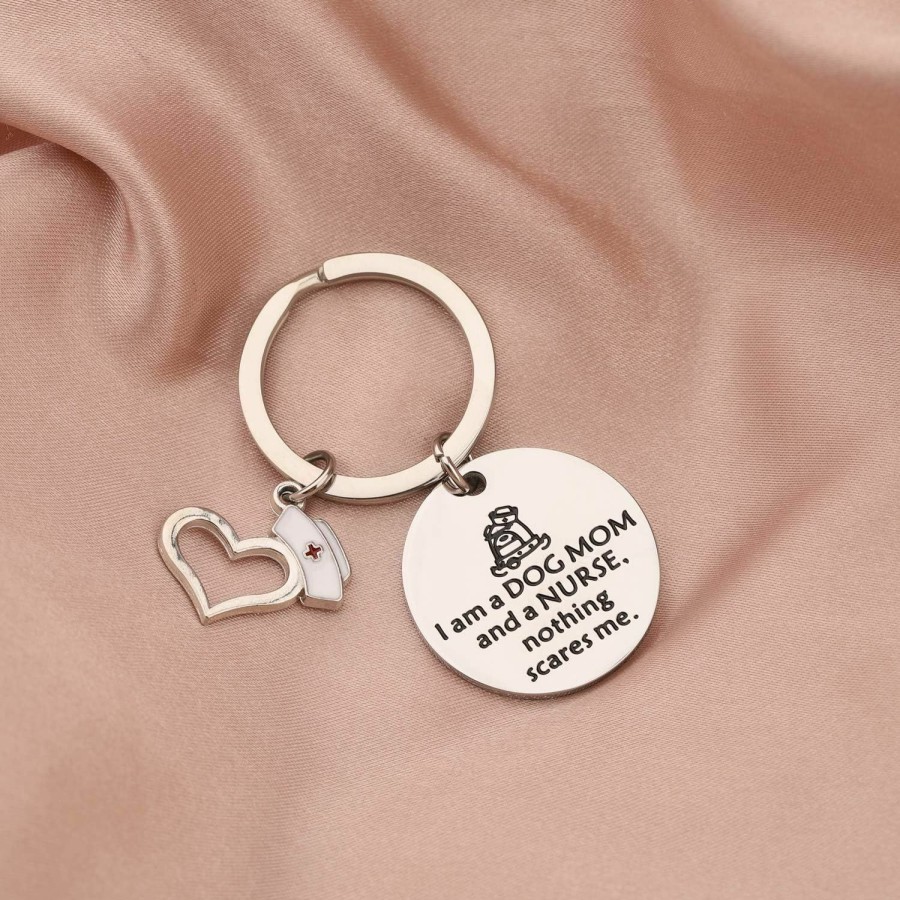 Wholesale AKTAP Aktap Funny Nurse Gift Dog Mom Gifts I Am A Dog Mom And A Nurse Nothing Scare Me Keychain For Nurse Graduation Dog Lover (Dog Mom Keychain)