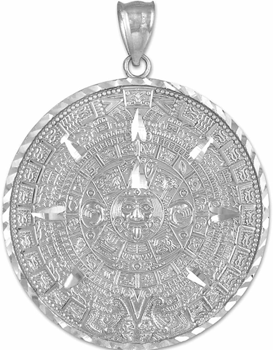 Hot Aztec and Mayan Calendar .925 Sterling Silver Round Aztec Mayan Calendar Charm Pendant - Choice Of Pendant Size