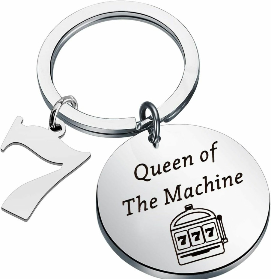 New TIIMG Slot Machine Inspired Keychain Queen Of The Machine Gambling Jewelry Casino Lover Gifts Slot Machine Themed Gifts