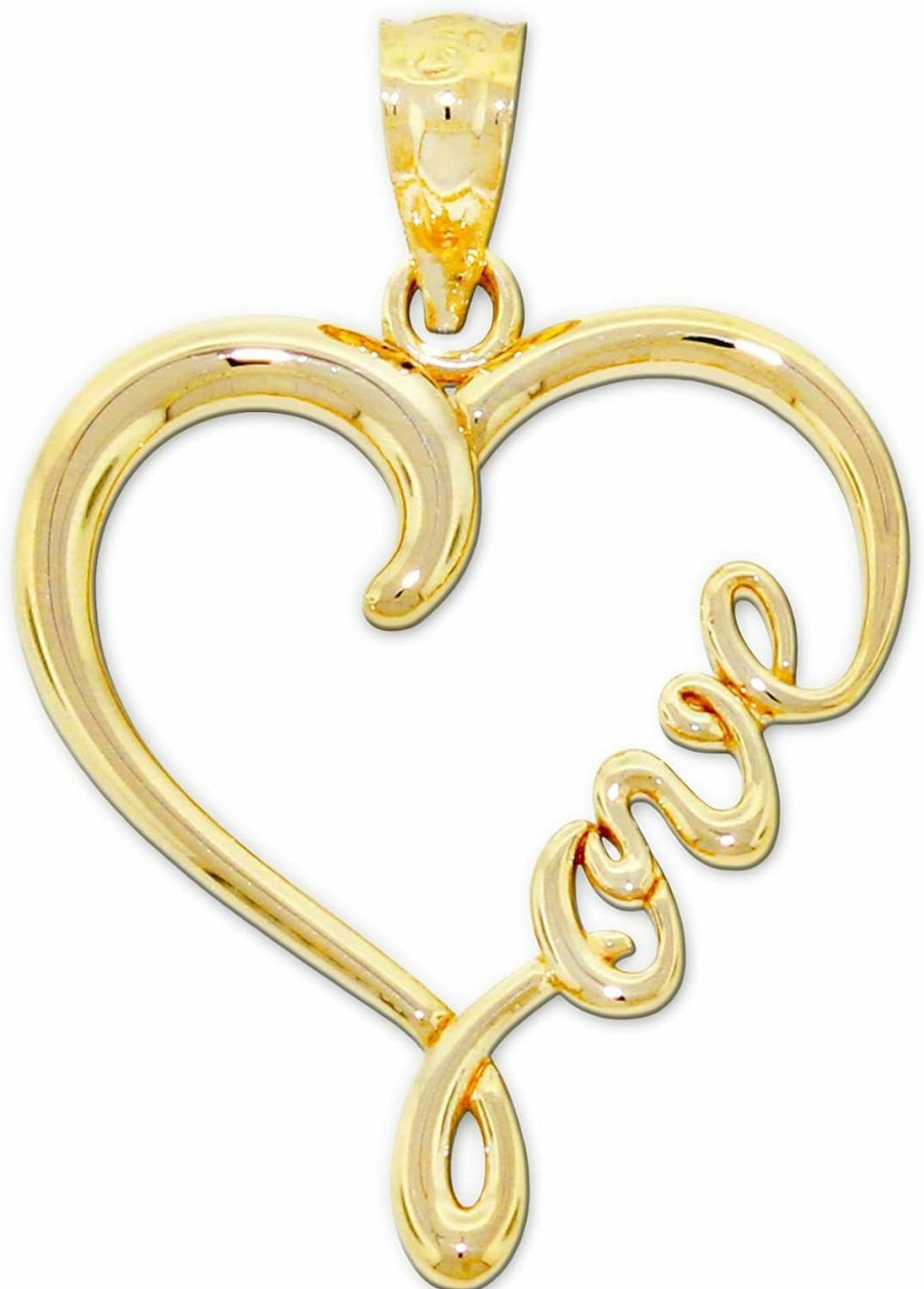 Best CA CHARMAMERICA Gold \"Love\" Heart Charm - 10 Karat Solid Gold - Heart Pendant Charm - Cursive Love Jewelry - Heart Jewelry