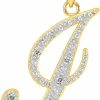 Clearance Claddagh Gold 14K Gold Diamond Accented Fine Dangling Cursive Initial A-Z Charm 3/4" Pendant (J-K Color, I1-I2 Clarity) - Choice Of Initial Letter And Gold Color