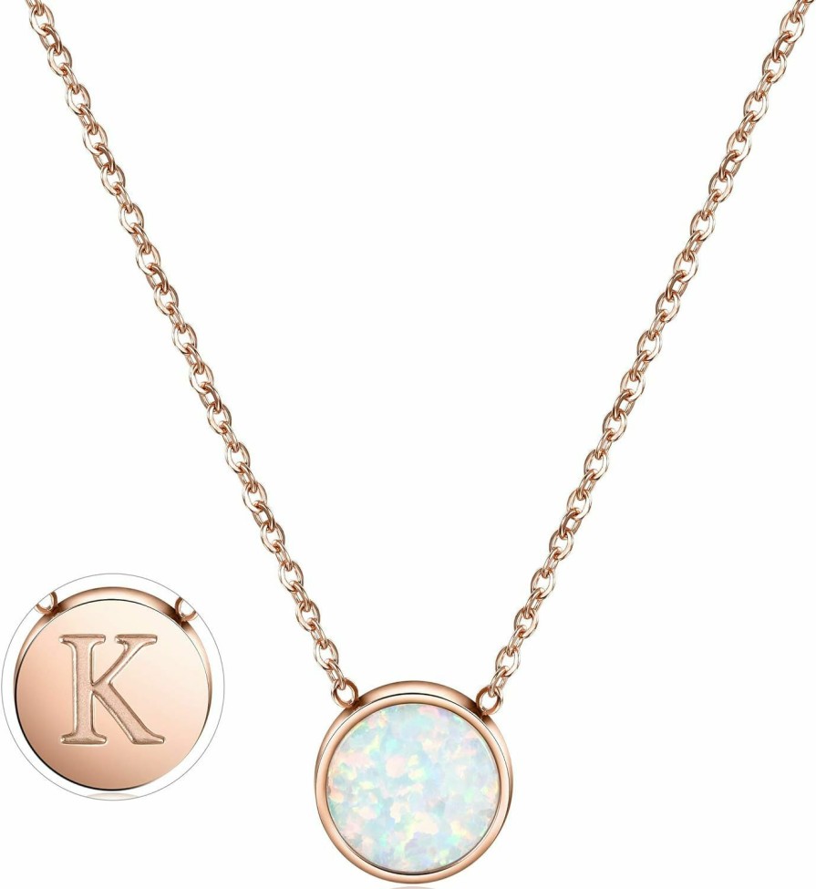 Best CIUNOFOR Ciunofor Opal Necklace Rose Gold Plated Round Disc Initial Necklace Engraved Letter Necklace With Adjustable Chain Pendant Enhancers For Women Girls (K)