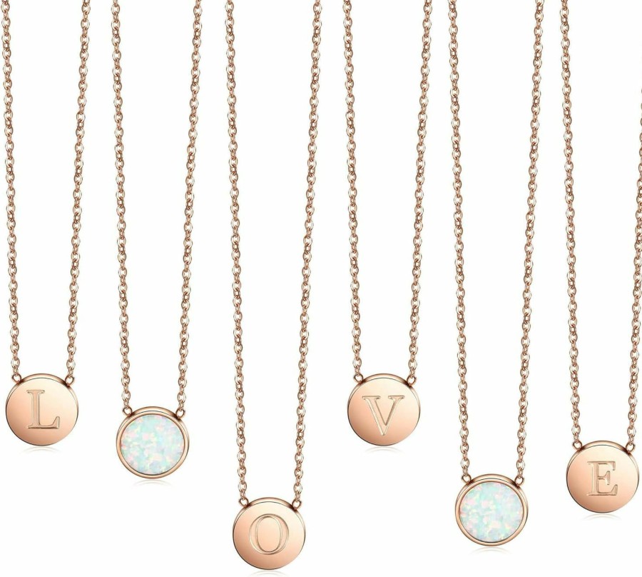 Best CIUNOFOR Ciunofor Opal Necklace Rose Gold Plated Round Disc Initial Necklace Engraved Letter Necklace With Adjustable Chain Pendant Enhancers For Women Girls (K)