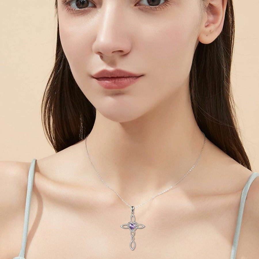 New LUHE Celtic Knot Cross Pendant Necklace Sterling Silver Religious Irish Infinity Love Heart Irish Celtics Necklace Jewelry Mothers Day Birthday Gifts For Women Girls