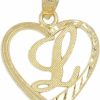 Clearance Ice on Fire Jewelry Ice On Fire Jewelry 10K Solid Gold Initial Pendant In Heart Frame With Diamond Cut Finish, Available In Different Letters Of Alphabet Personalized Charm For Women (L)