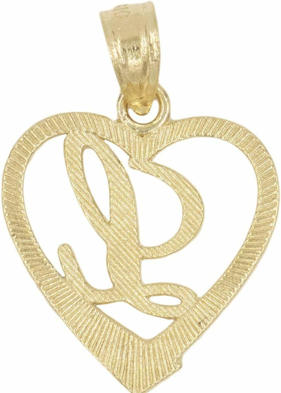 Clearance Ice on Fire Jewelry Ice On Fire Jewelry 10K Solid Gold Initial Pendant In Heart Frame With Diamond Cut Finish, Available In Different Letters Of Alphabet Personalized Charm For Women (L)