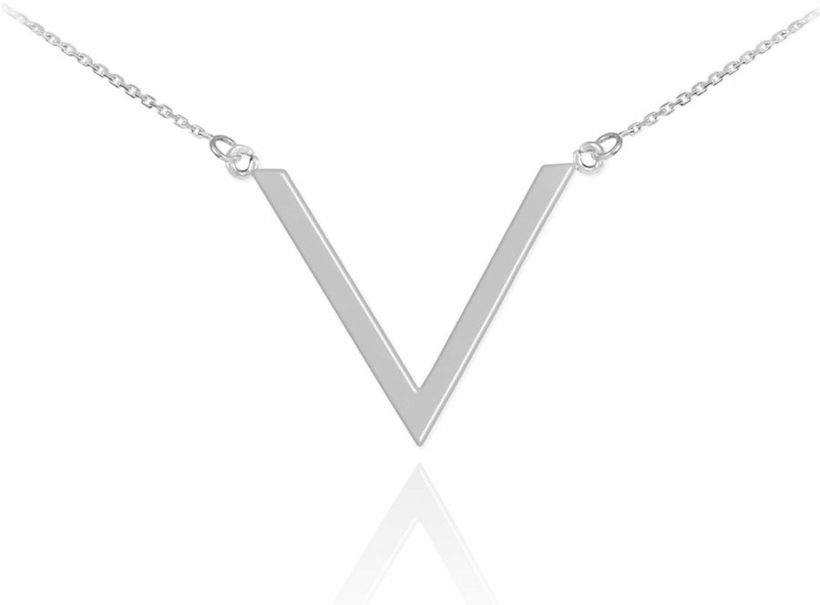 New Unknown High Polish 925 Sterling Silver Chevron Pendant Necklace