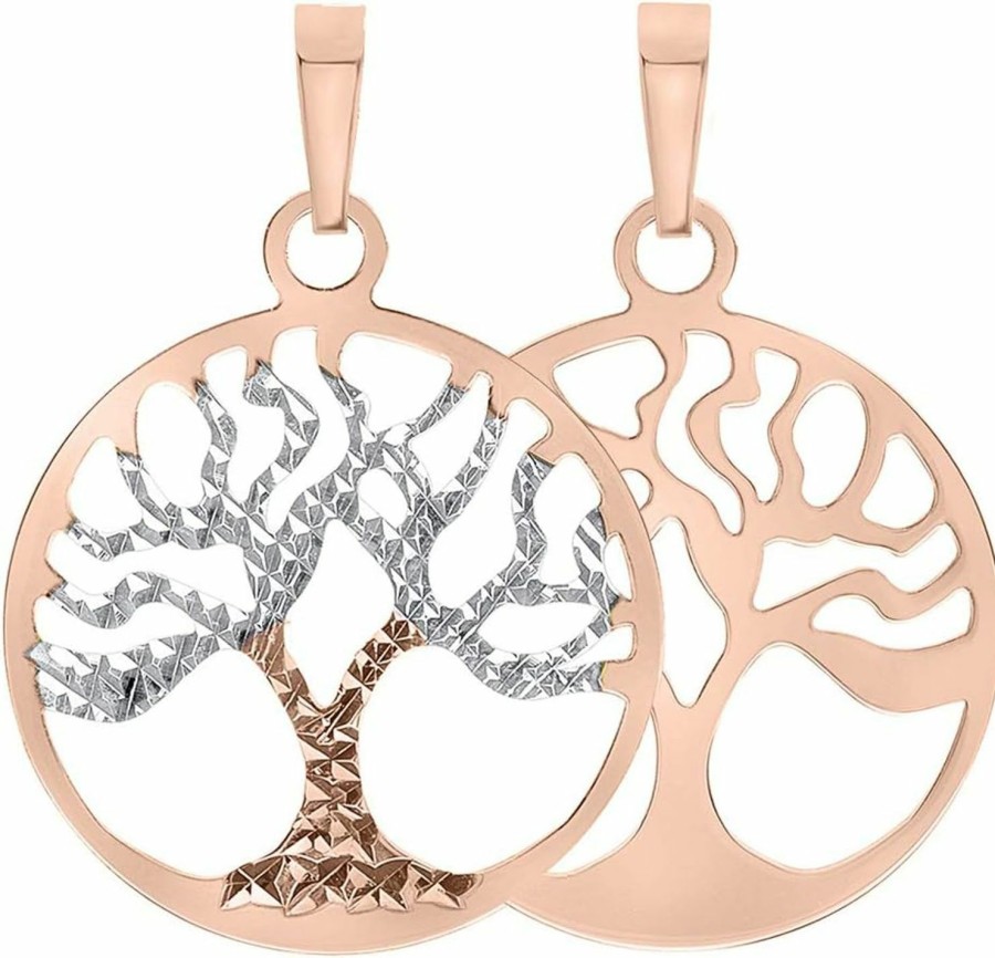 Online Jewelry America Jewelry America Solid 14K Rose Gold Textured Reversible Round Tree Of Life Charm Pendant