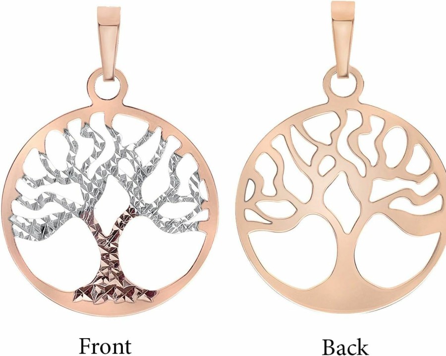 Online Jewelry America Jewelry America Solid 14K Rose Gold Textured Reversible Round Tree Of Life Charm Pendant