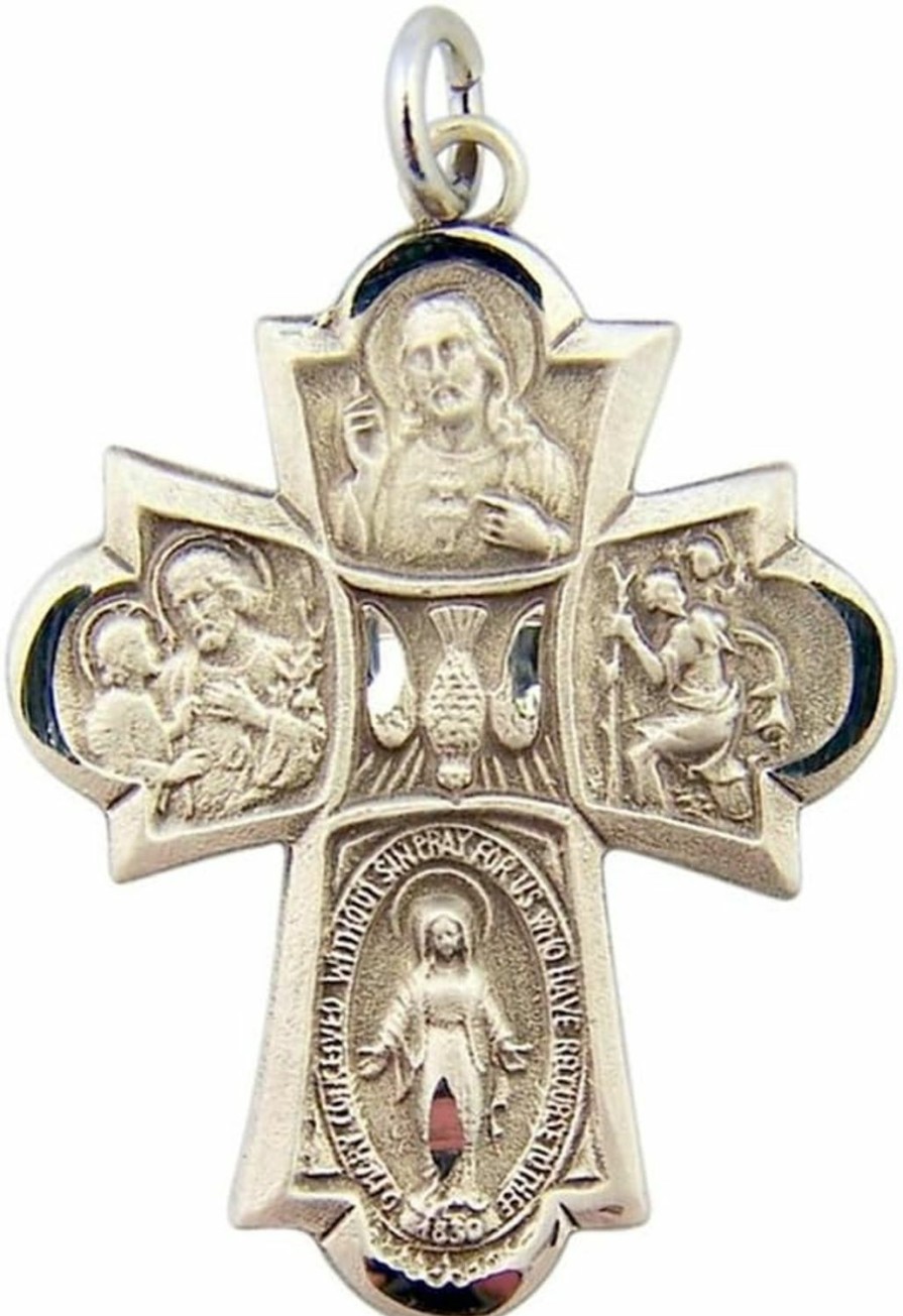 New HMHReligiousMfg Hmhreligiousmfg Sterling Silver Four Way Medal Cross With Dove Center, 1 3/16 Inch