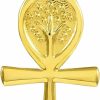 Clearance Claddagh Gold 14K Yellow Gold 1-3/8\" Hybrid Ankh & Tree Of Life Design Egyptian Key Of Life With Yggdrasil Pendant Charm