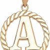 New Claddagh Gold Polished 14K Yellow Gold Personalized Initial \"A-Z\" Roped Circle Charm Pendant