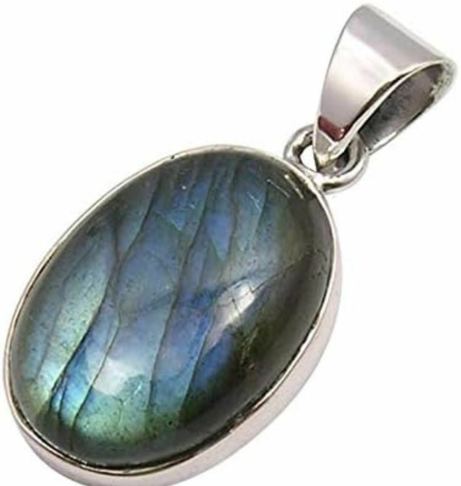 Online SilverStarJewel Silverstarjewel Oval Labradorite Pendant 1.1\" Ladies Jewelery 925 Pure Silver