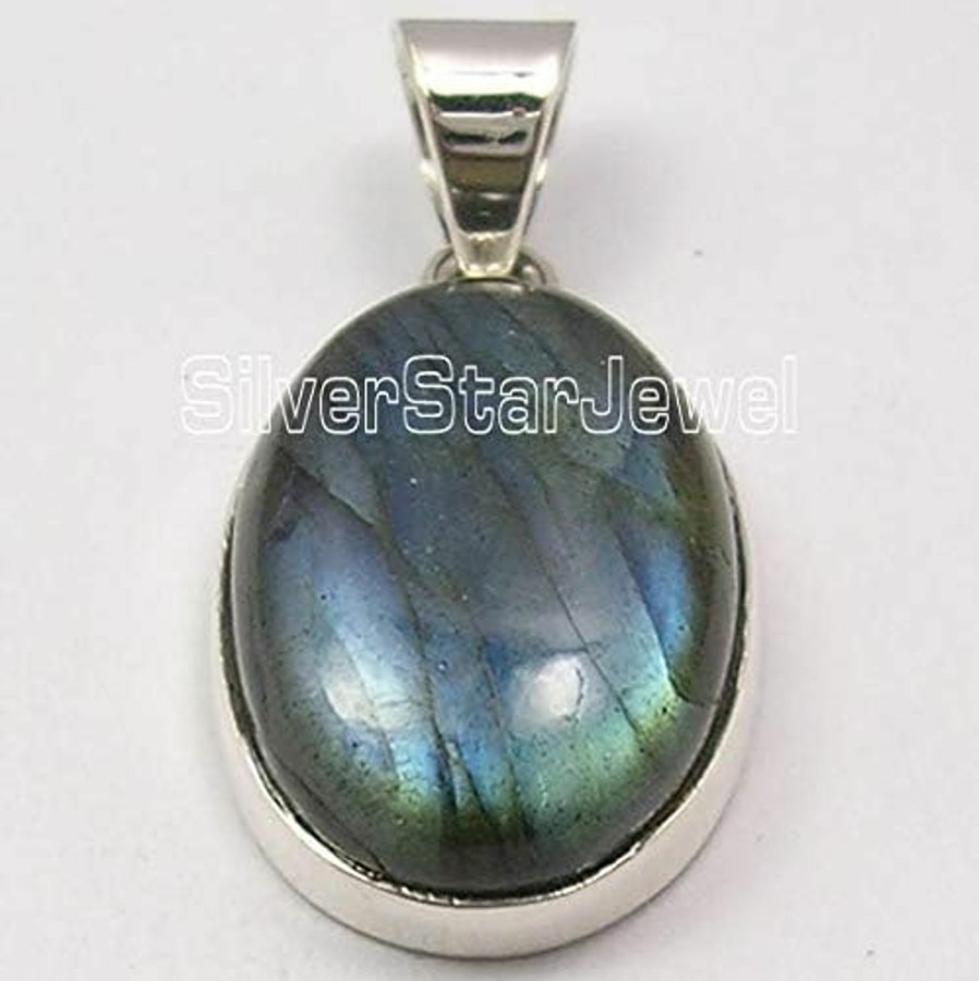 Online SilverStarJewel Silverstarjewel Oval Labradorite Pendant 1.1\" Ladies Jewelery 925 Pure Silver