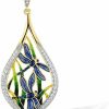 Wholesale Santuzza Santuzza 14K Gold Plating Dragonfly Cubic Zirconia Enamel Silver Pendant For Women