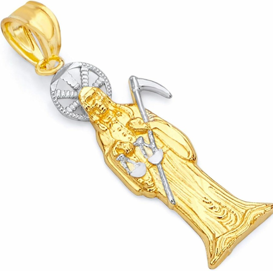 Wholesale The World Jewelry Center 14K Real Two Tone Gold Religious Santa Muerte Charm Pendant