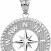 New Claddagh Gold Claddagh Gold .925 Sterling Silver Navigation Compass 1" Pendant - Choose Pendant Only Or Necklace With 16"-22" Chain