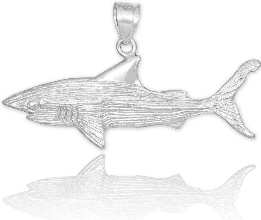 Wholesale Claddagh Gold Sea Life Collection Sterling Silver Textured Charm Great White Shark Pendant