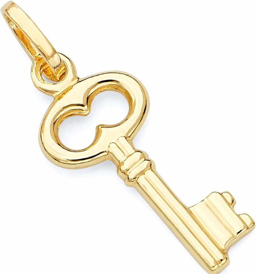 New The World Jewelry Center 14K Real Yellow Gold Key Charm Pendant