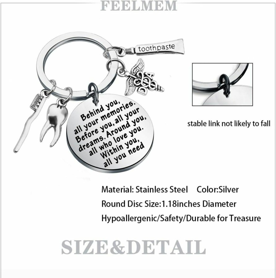 Clearance FEELMEM Feelmem Dental Assistant Keychain Future Dentist Gift Da Graduation Gift Behind You All Your Memories Inspirational Gift