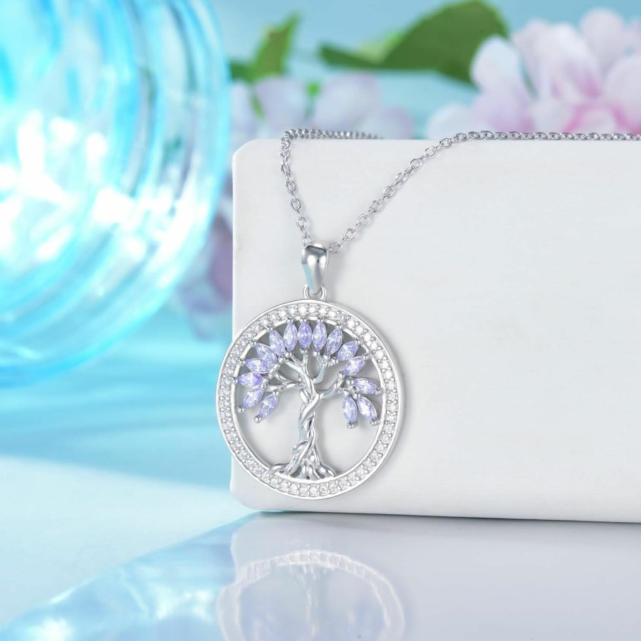 New SELKAT Tree Of Life Necklace Birthstones S925 Sterling Silver Pendant For Women Wife Mom Birthday Gifts For Her