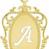 Hot Jewelry America Jewelry America 14K Yellow Gold Elegant Filigree Oval Uppercase Initial Script Letter Plate Pendant - A To Z