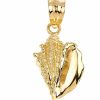 New Claddagh Gold High Polish 10K Yellow Gold Sea Shell Charm Pendant