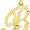 Wholesale Ice on Fire Jewelry Ice On Fire Jewelry 10K Solid Real Gold Cursive Initial Pendant, English Alpahbet A-Z Letter Charm With Diamond Cut (B)